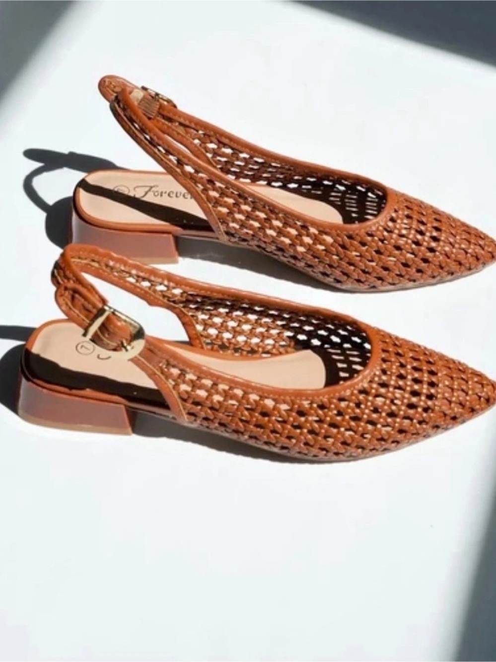 Felicity Woven Slingback Heels in Carmel Brown Color - New